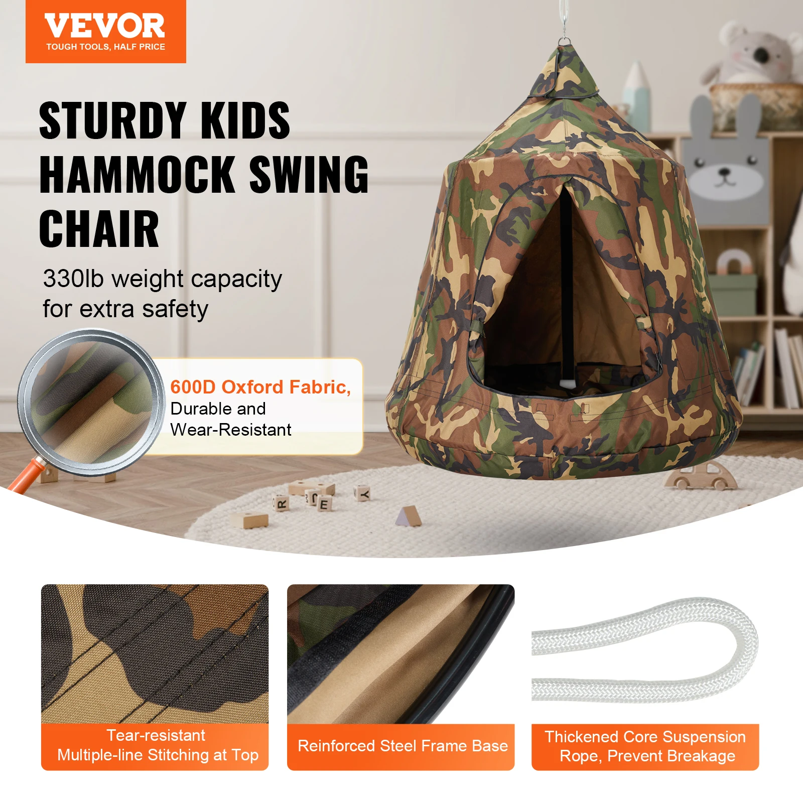 Vevor-Hanging Tree Tent com luzes LED para crianças, ao ar livre Hammock Swing, interior do teto Swing, jogar tendas, String, 330lbs