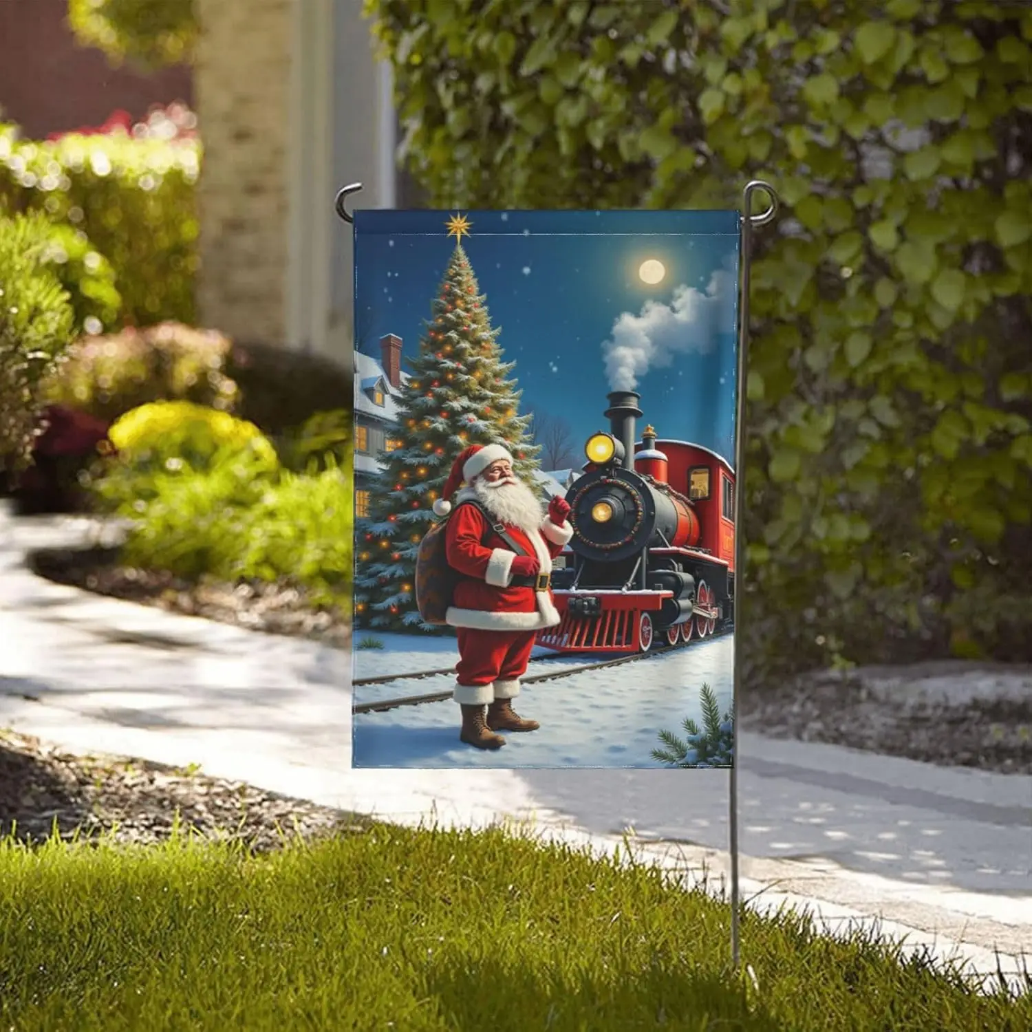 Christmas Santa Train Garden Flag 12x18 Inch Double SidedHoliday Seasonal Winter Welcome Yard Flag Outdoor House Decorations MME