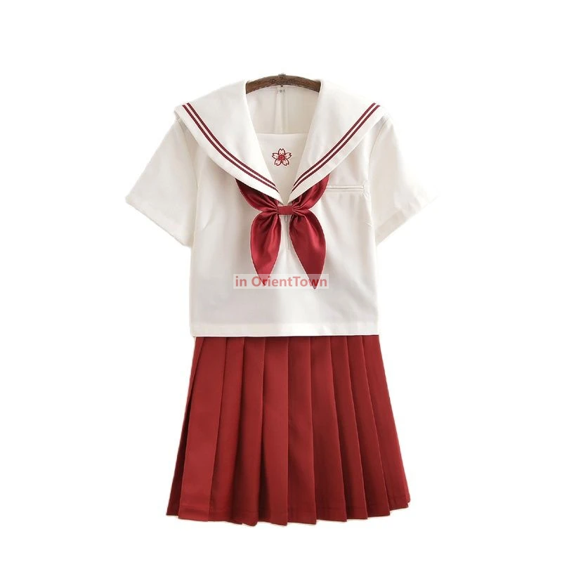 Schuluniformen, japanisches koreanisches Anime-Mädchen-Cosplay-Kostüm, Sakura, bestickt, süßer Matrosenanzug, JK-Studentenkleidung, Oberteil und Rock