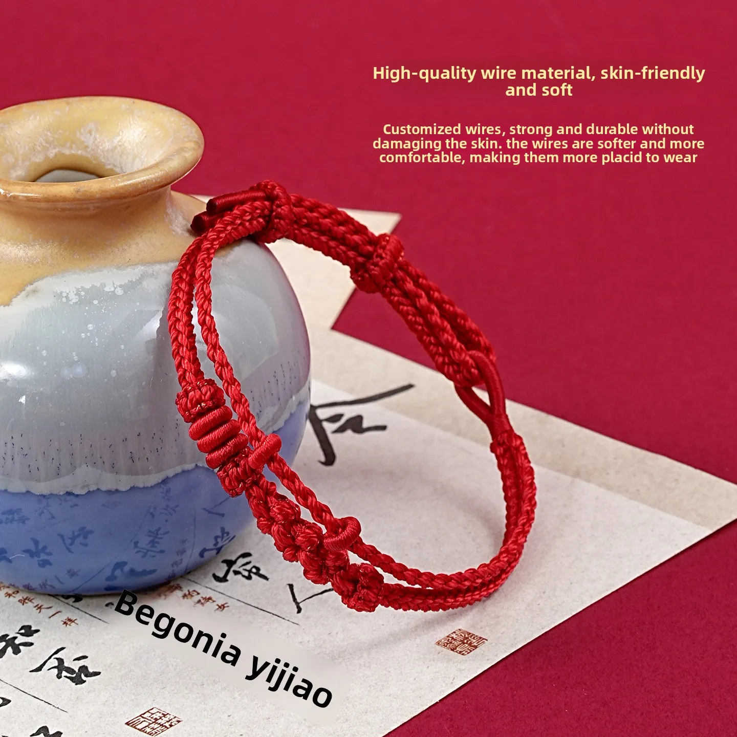 Traditional Chinese Style Handwoven Zodiac Year Lucky Red String Bracelet Feng Shui Good Luck Wealth Blessing Knot Bracelet For