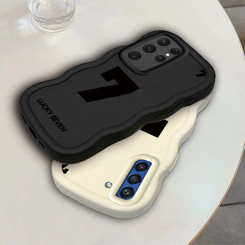 Lucky Letter Seven Fashion Wave Cassa Del Telefono Per Samsung Galaxy S21 S22 S23 FE S24 S25 PLUS ULTRA Morbida Protettiva Macaron copertura