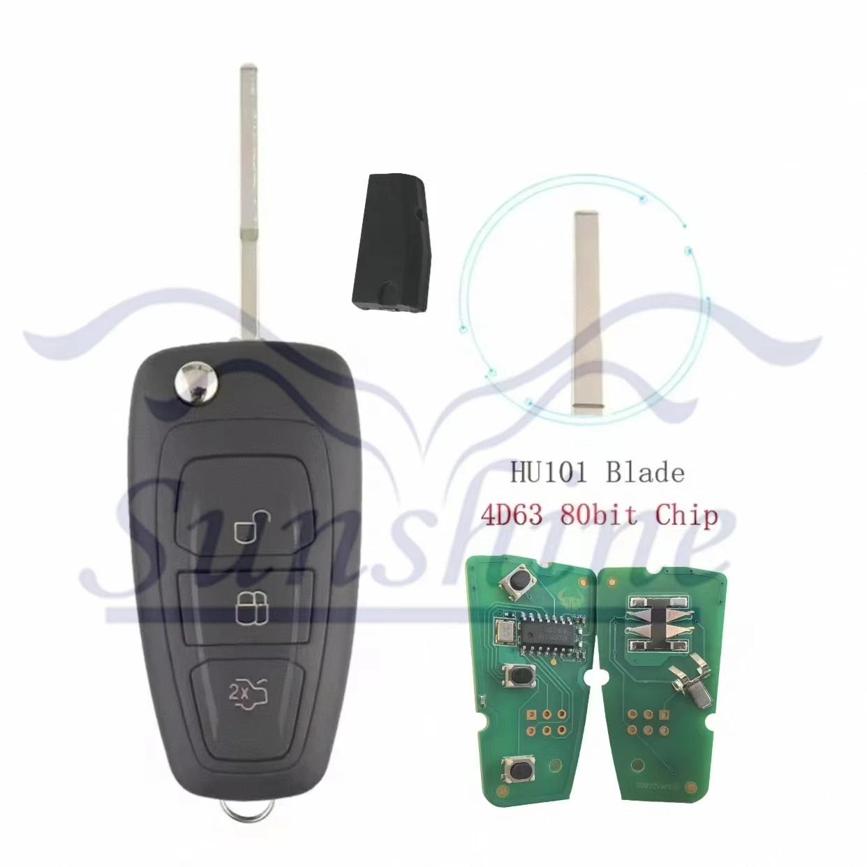 Sunshine P/N Fob Remote gantungan kunci mobil 433MHZ FSK 4D83 40bit chip untuk pengganti Ford Focus MK3 dan T6 Ranger