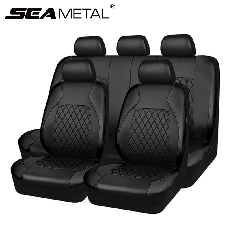 SEAMETAL Universal Car Seat Cover Set PU Leather Full Surrounded Cushion Protector Pad Anti-Scratch Fit Sedan Suv Pick-up Truck