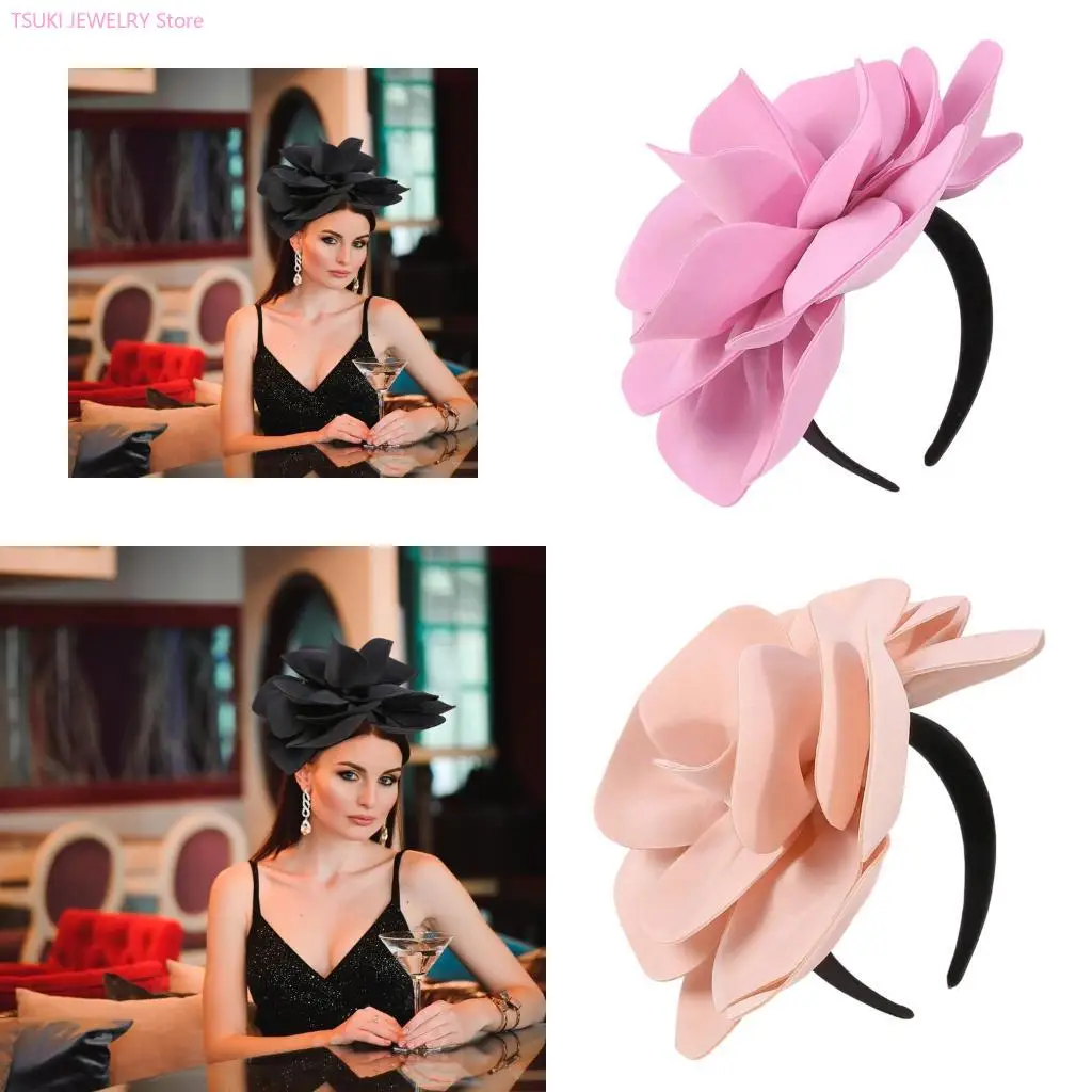 

62KE Friendly тканевые повязки на голову с цветком, женские вечерние аксессуары для волос, большой цветочный дизайн, реквизит