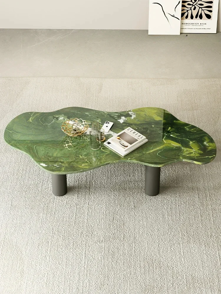 

American Natural Green Luxury Stone Simple Coffee Table High-End French Entry Lux Retro Art Cloud Tea Table