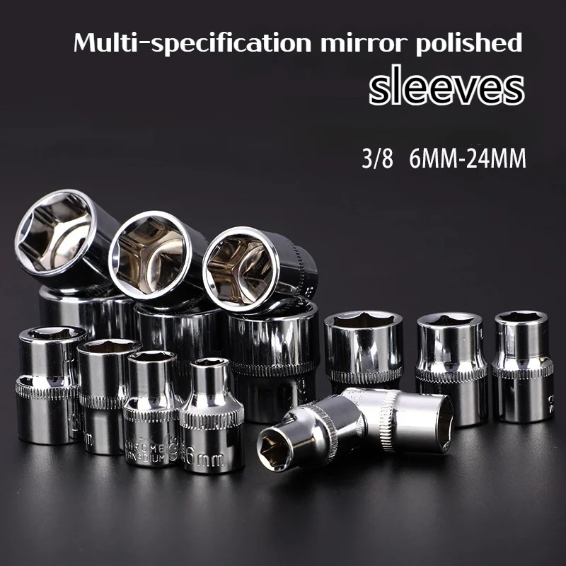 3/8 Short Mirror Polished Socket 6-24mm External Hex Socket Home/Work Maintenance Hand Tool Suitable for All Types of Wrenches