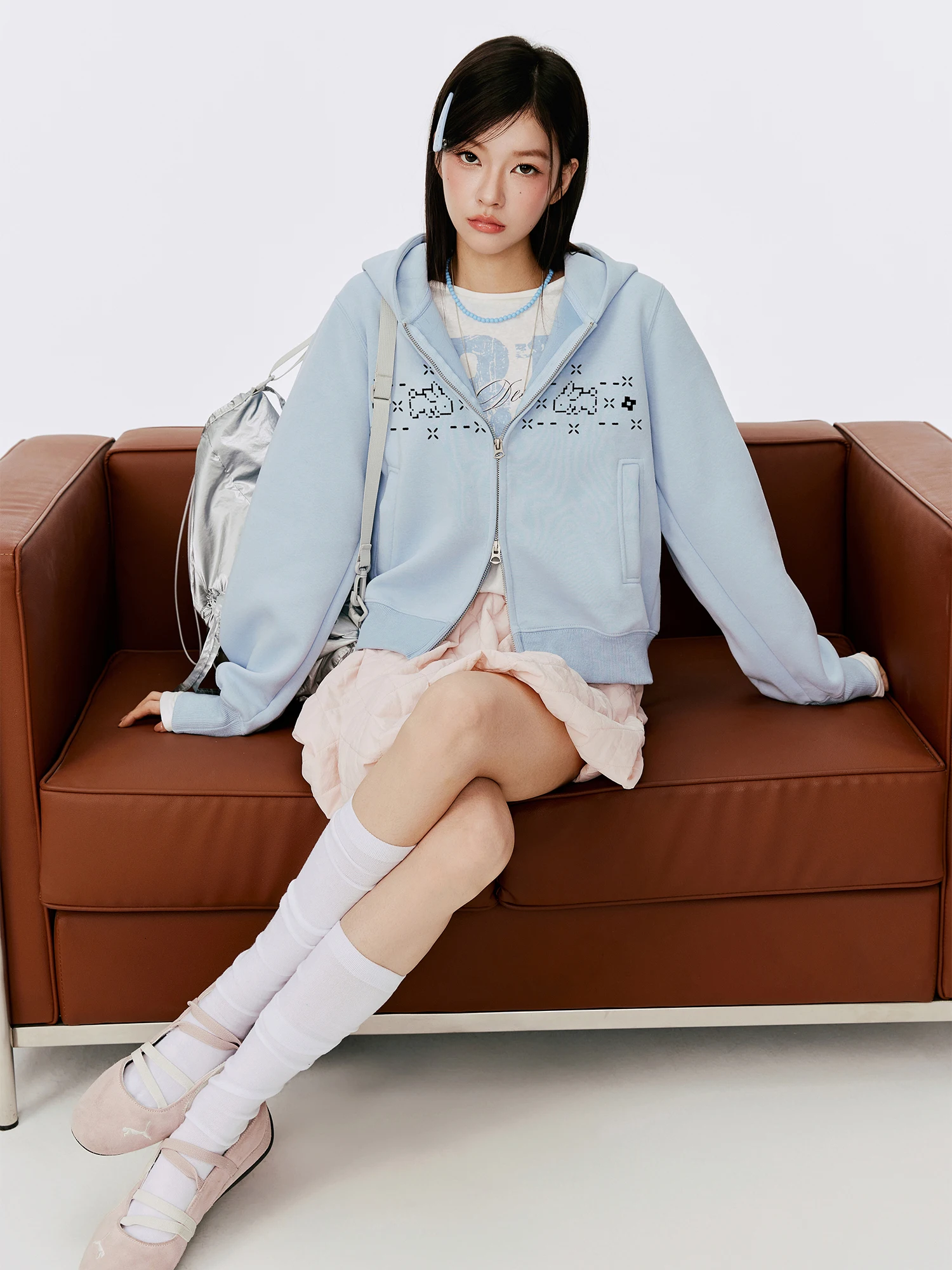 

Blue ort Hooded Jaet Women's 2026 New Spring Heavy Long Sve Zipper Sweatirt Open Cardigan Korean Sle Loose Fit Cotton