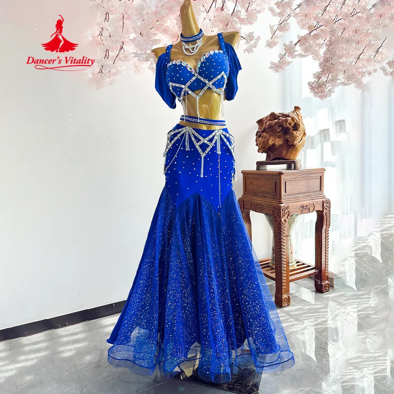 BellyDance Performance Set Luxury Rhinestone Bra+Sexy Fishtail Long Skirt 2pcs Adult Children Oriental Dance Competition Outfit