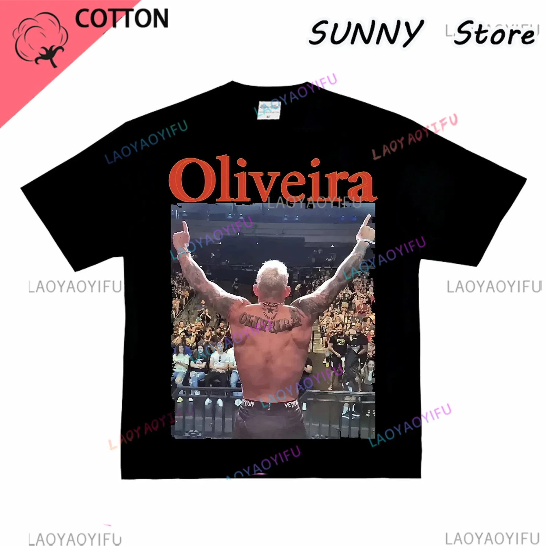 2024 New UFC Charles Oliveira American Small Neckline Heavy Cotton Boxing Training Men's and Women's Short Sleeve TT Shirt