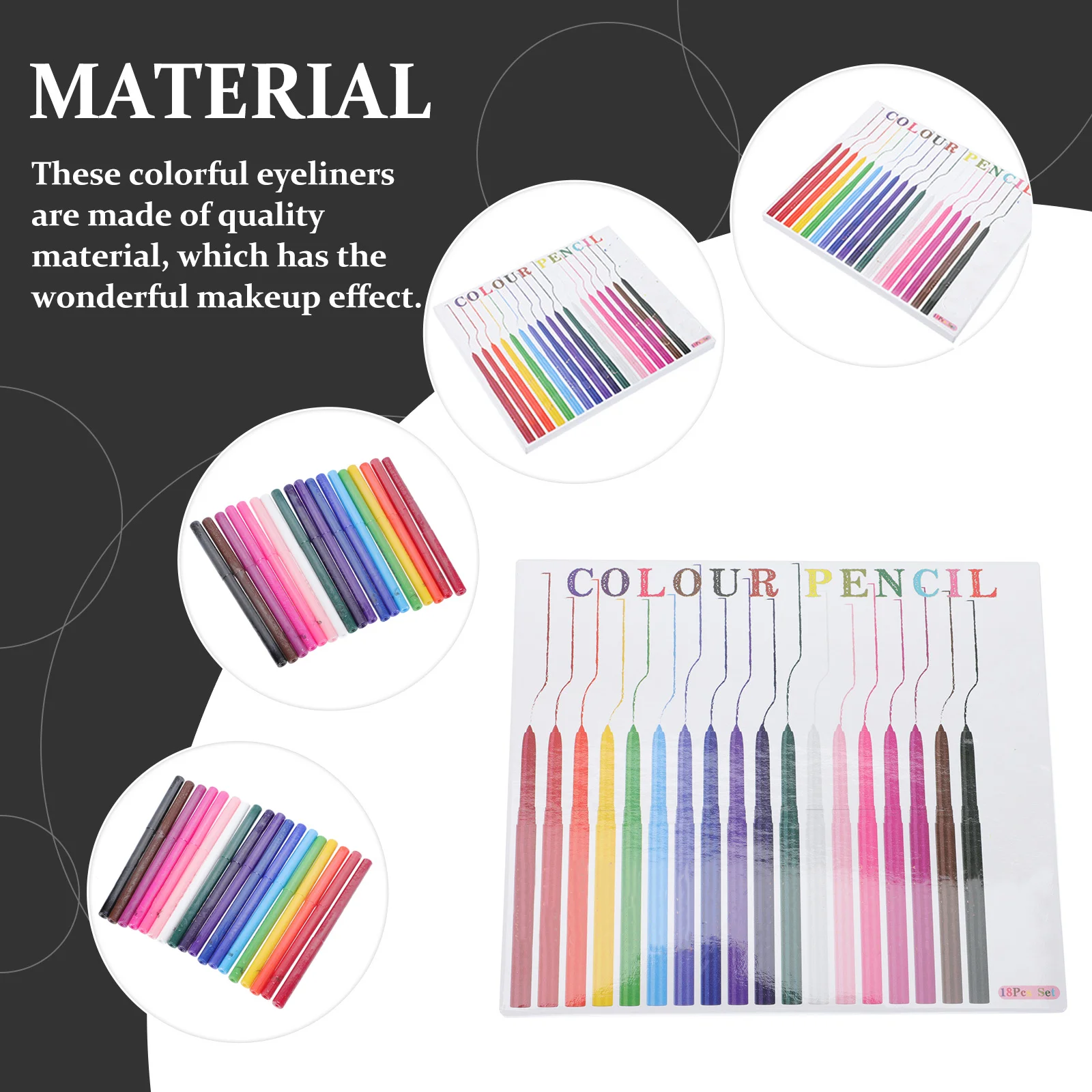18Pcs Colorful Eyeliner Pencil Set Eye Makeup Tools Charming Cosmetics Effect Portable Eyeliner Drawing Pencils Kit for Female