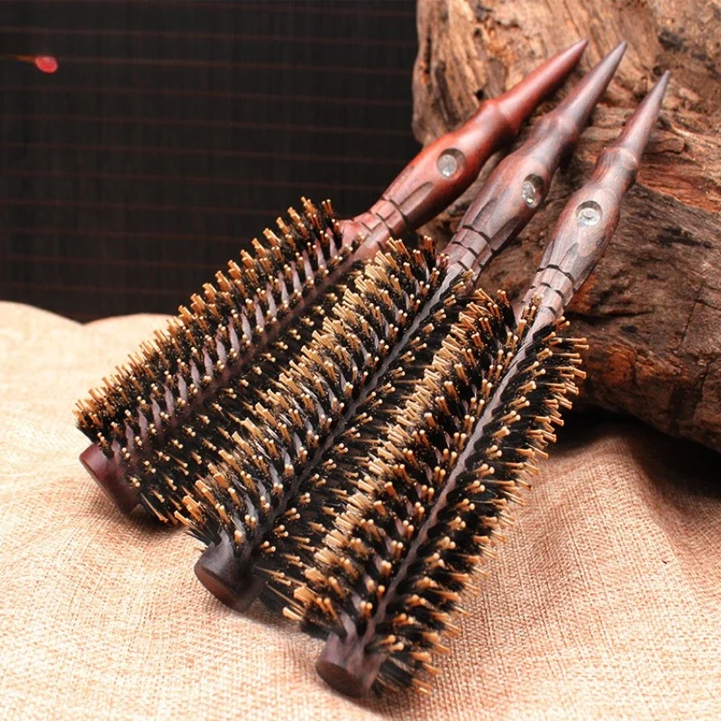 3 Types Straight Twill Hair Comb Natural Boar Bristle Rolling Brush Round Barrel Blowing Curling DIY Hairdressing Styling Tool