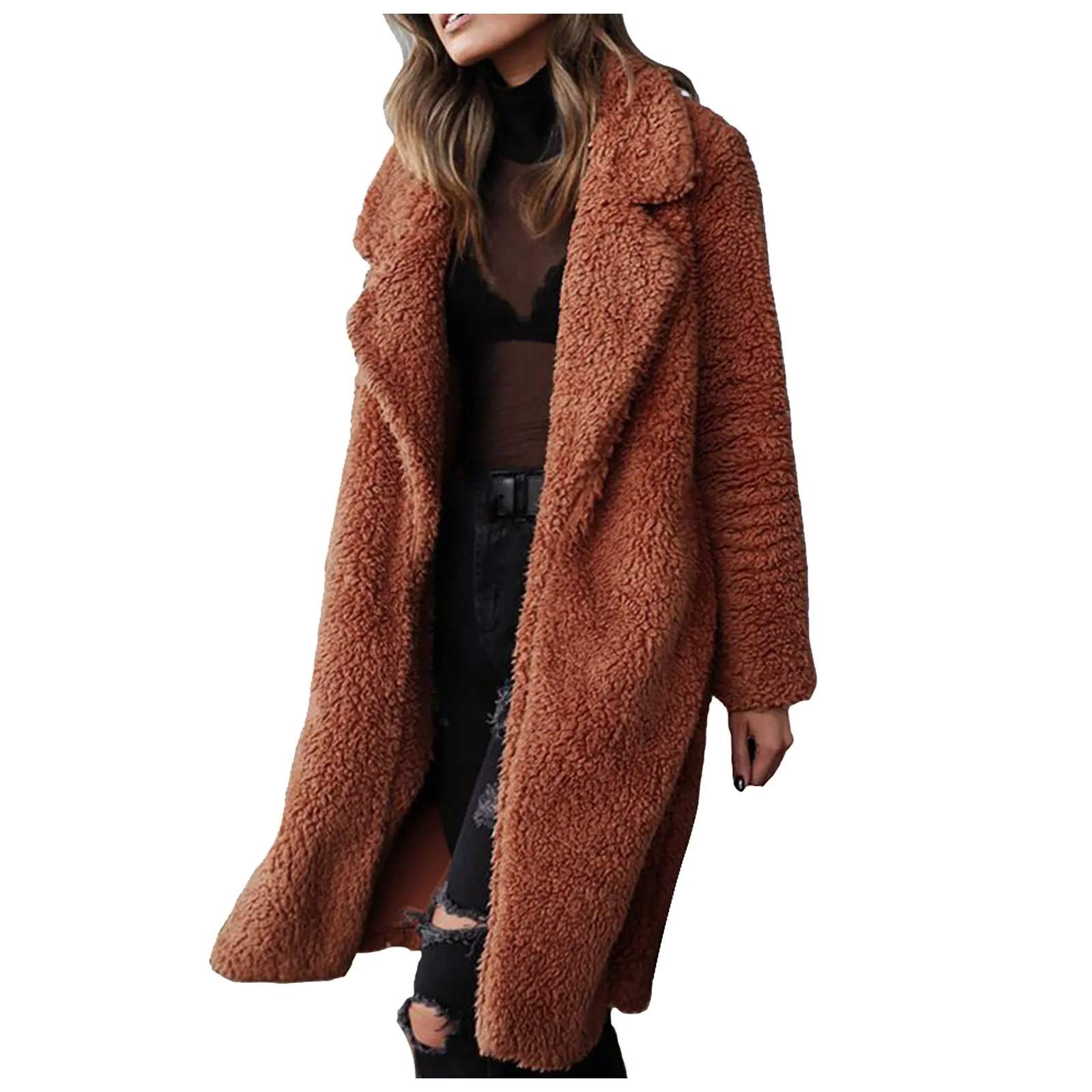 Flannel Plaid Trench Coats for Women Casual Fuzzy Blend Solid Color Long Shirt Cardigan Jacket Down Wool Coat 2023 Fashion