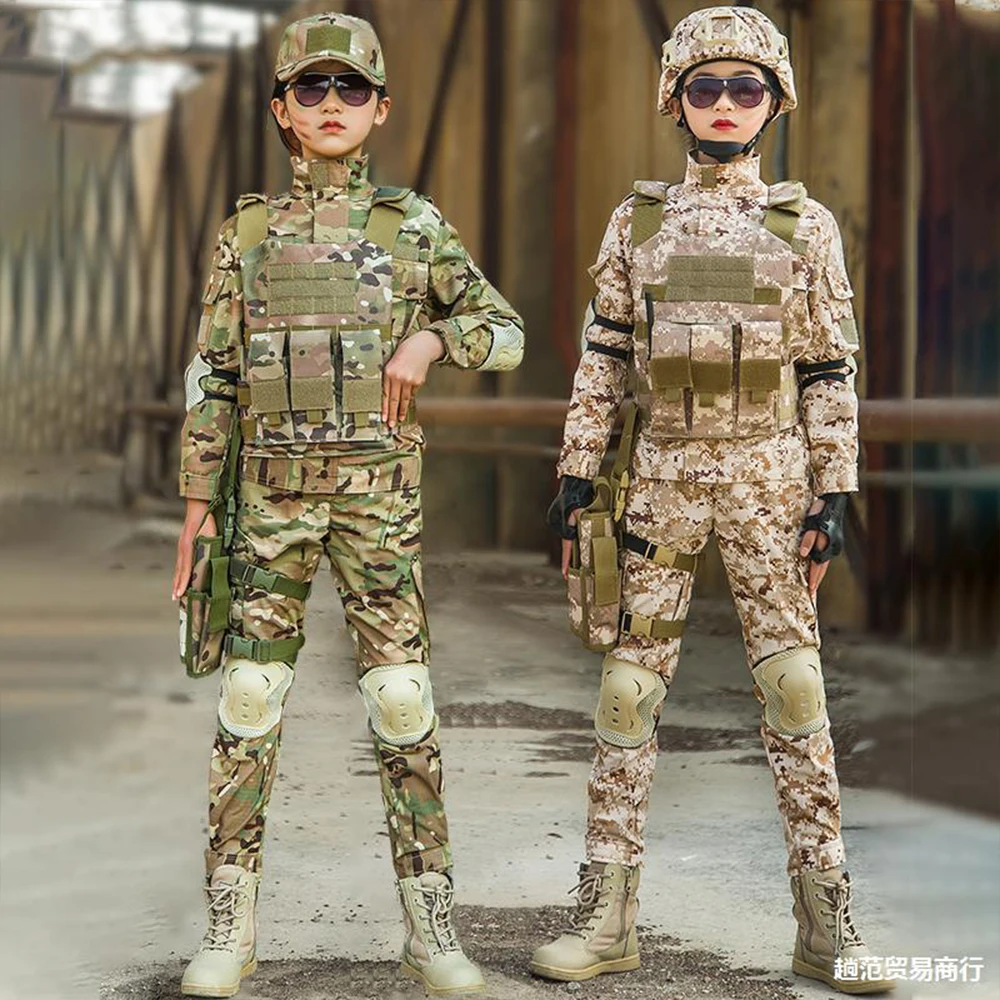 Kids Military Tactical Training Uniform Set Children Camouflage Top Pants Suit Boys Girls Special Forces Outdoor Combat Costume