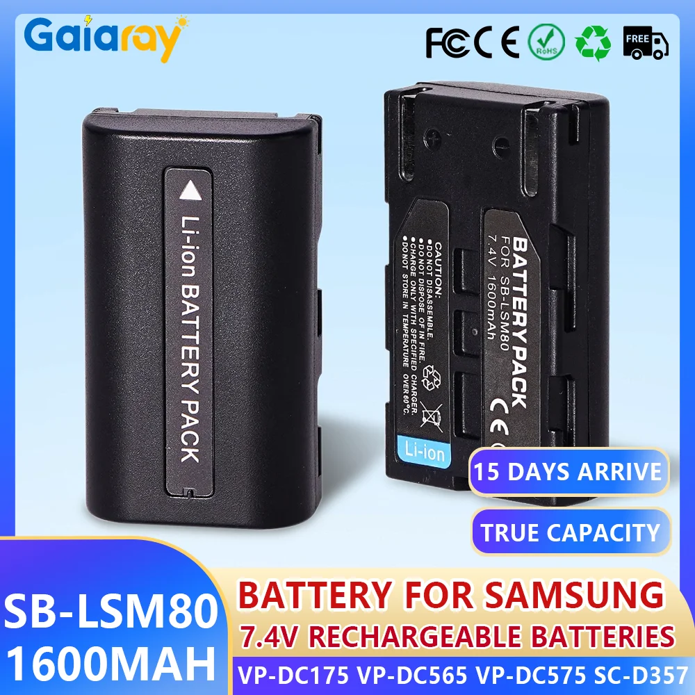 

1-3 шт. SB-LSM80 LSM80 SB-LSM80 аккумулятор для камеры 1600 мАч литий-ионный аккумулятор для SAMSUNG VP-DC175 VP-DC565 VP-DC575 SC-D357