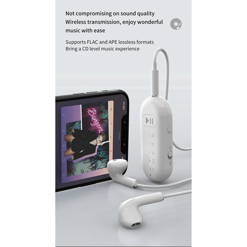 차량용 무선 블루투스 5.1 리시버 송신기 어댑터, 3.5mm AUX 스테레오 송신기, 핸즈프리 통화 지지대 TF 카드