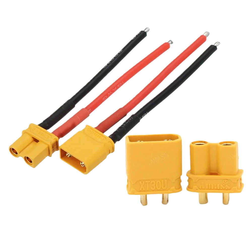 HPXGRC XT30U Pigtail Plug Male and Female Connector with 100mm 16AWG Tinned Wire Cable for RC Fixed wing Lipo Battery FPV Drone