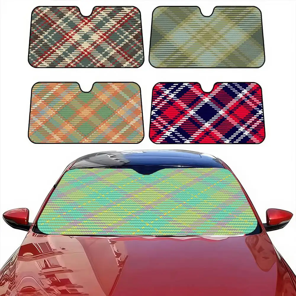 

Tartan Print Car Windshield Sunshade - Cartoon Front Window Cover, Anti-UV, Interior Protection Accessory