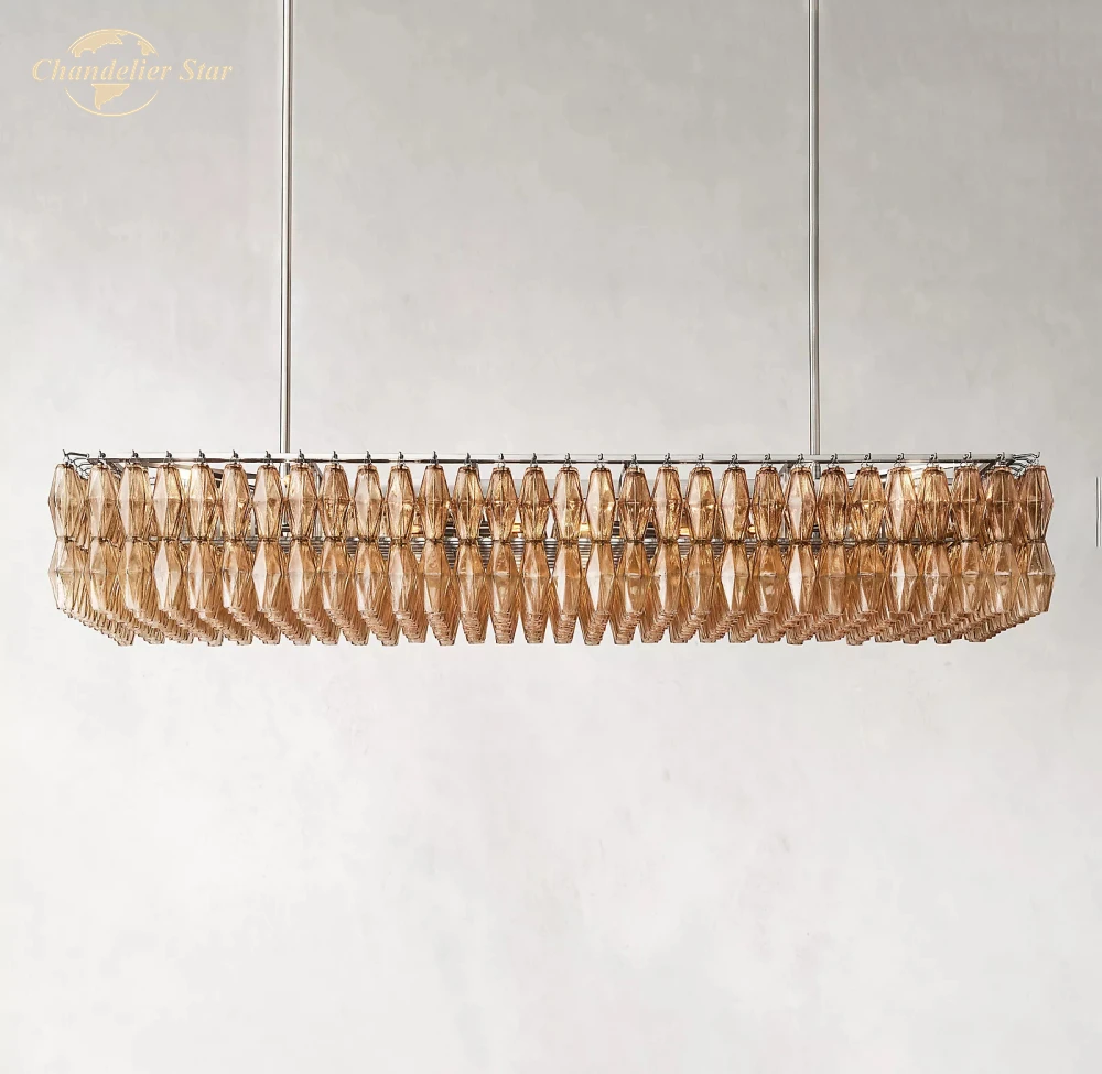 Chiara Smoke Glass Rectangular Chandelier Modern Linear Chandeliers Decoration Dining Room Living Room Pendant Lights Fixture