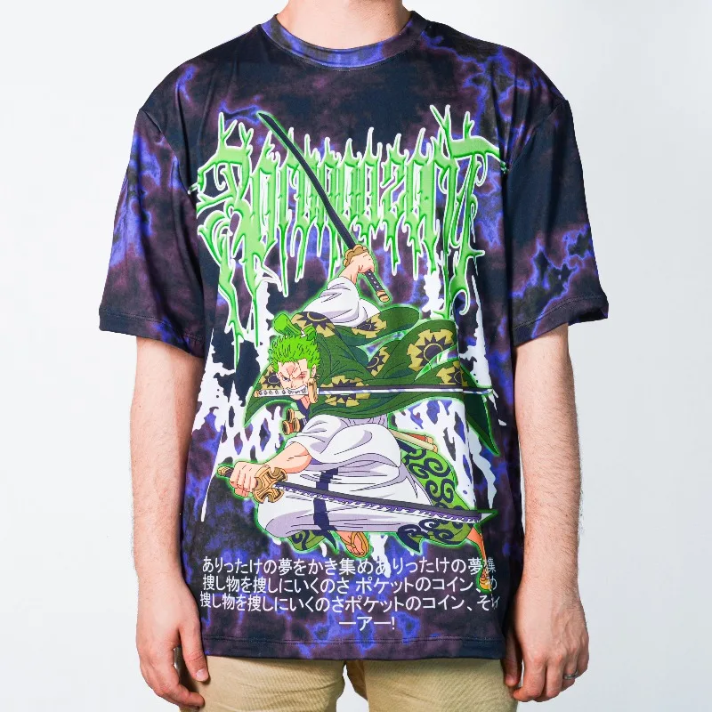 

Men's One Piece Roronoa Zoro Wano Country 3D Printed Short Sleeve Tee Anime Heavy Metal Style Streetwear Casual T-Shirt for Fans