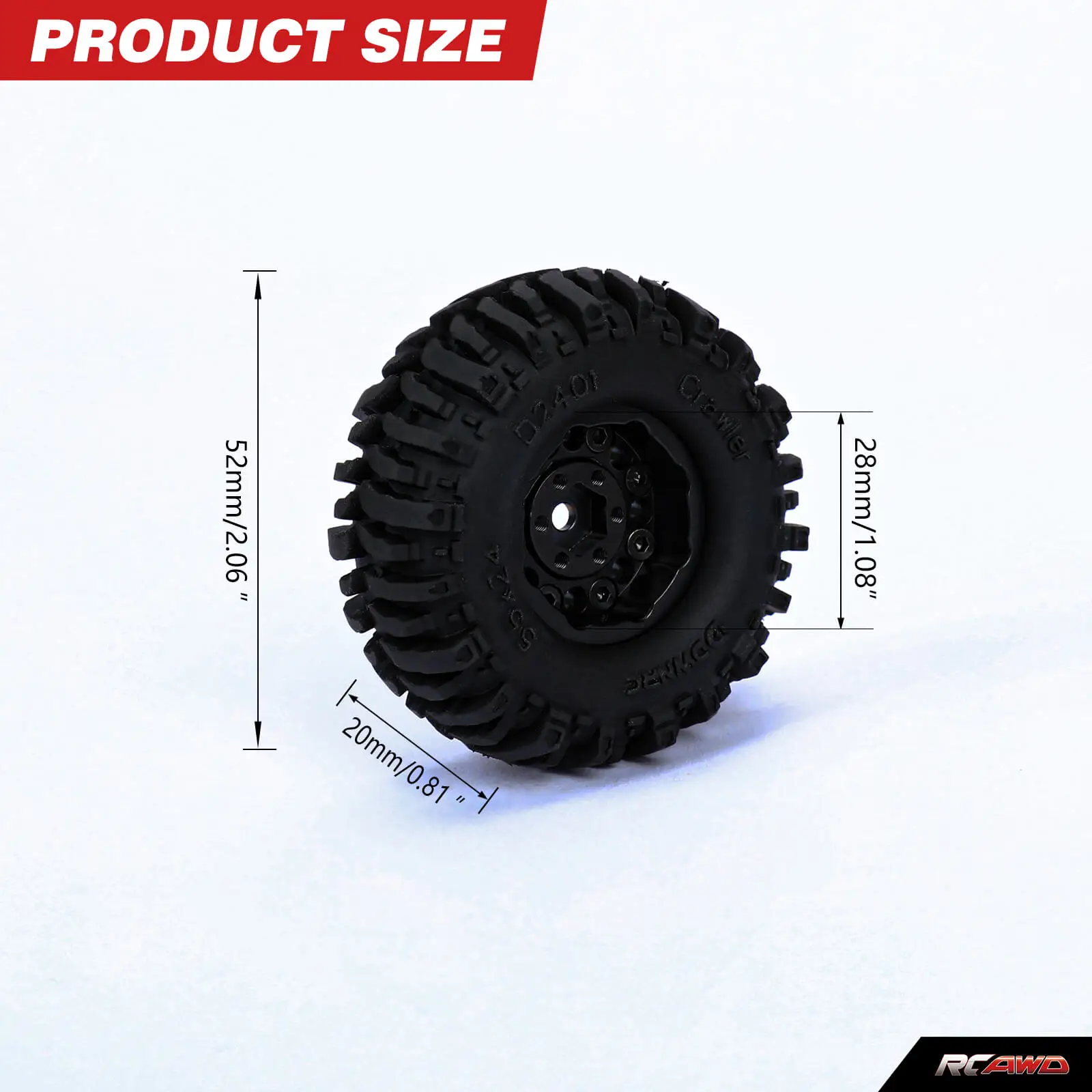 SCX24 1.0 All Copper Tire Set with 8 Round Hole Black Flat Pattern Tire 55MM * 22MM for Axial 1/24 SCX24 crawlers upgrades parts