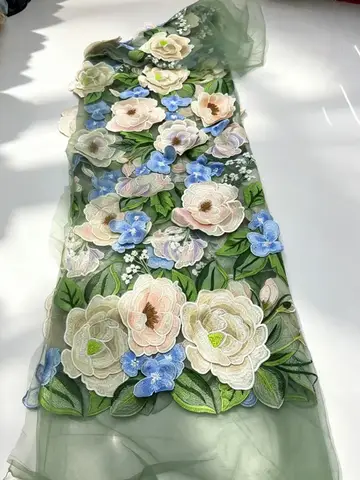 2026 High Quality 3D Flower Lace Fabric French Embroidery Applique Tulle African Fabric for Wedding Party Dress Sewing