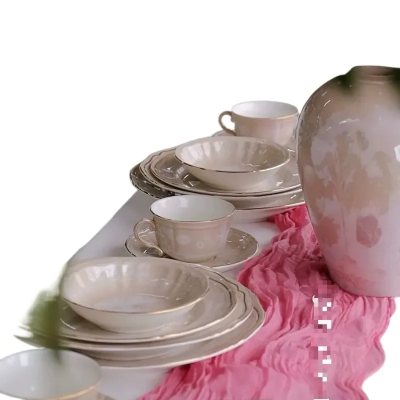 Retro Style Handmade Gilt 36 Piece Ceramic Tableware Set Cups Saucers Flat Deep Plates Salad Bowls Color Glaze Gift