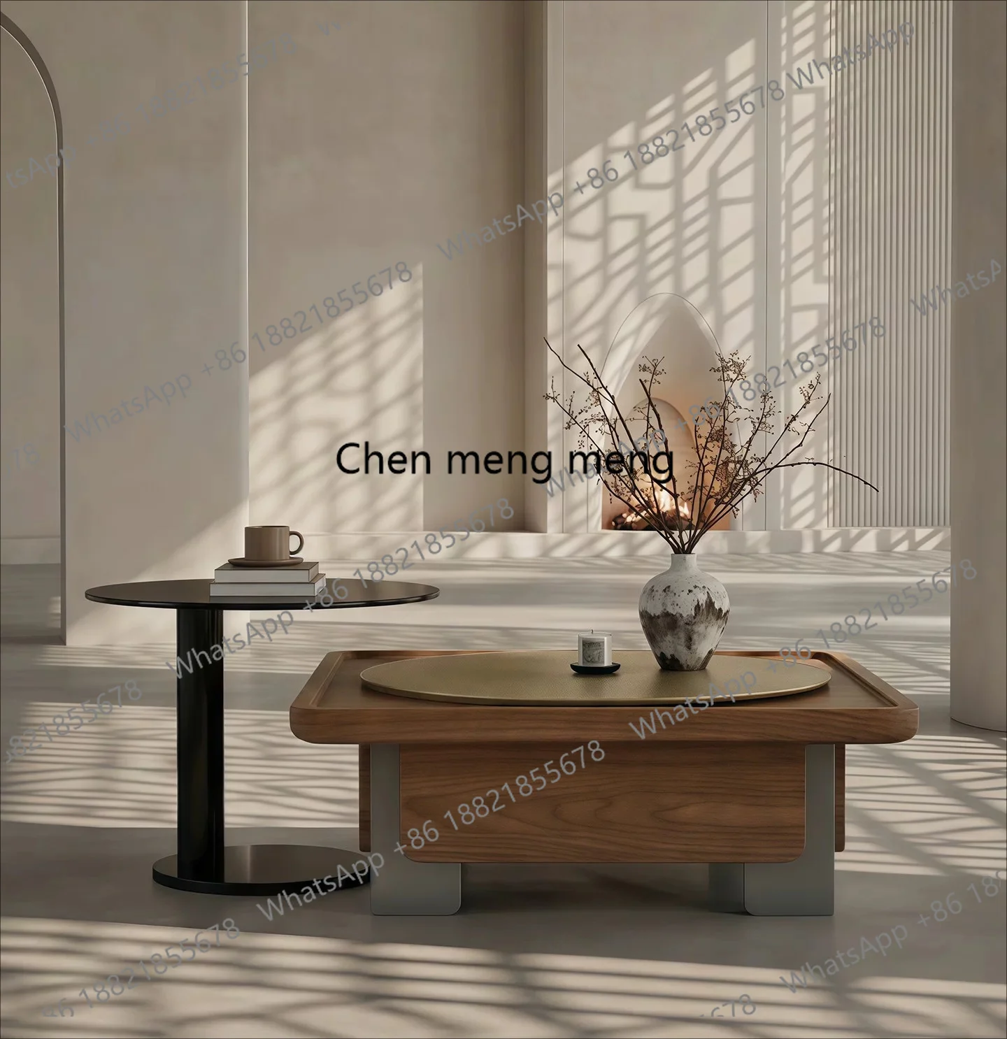 Black walnut color matching coffee table living room Italian light luxury tea table Black walnut color matching tea table