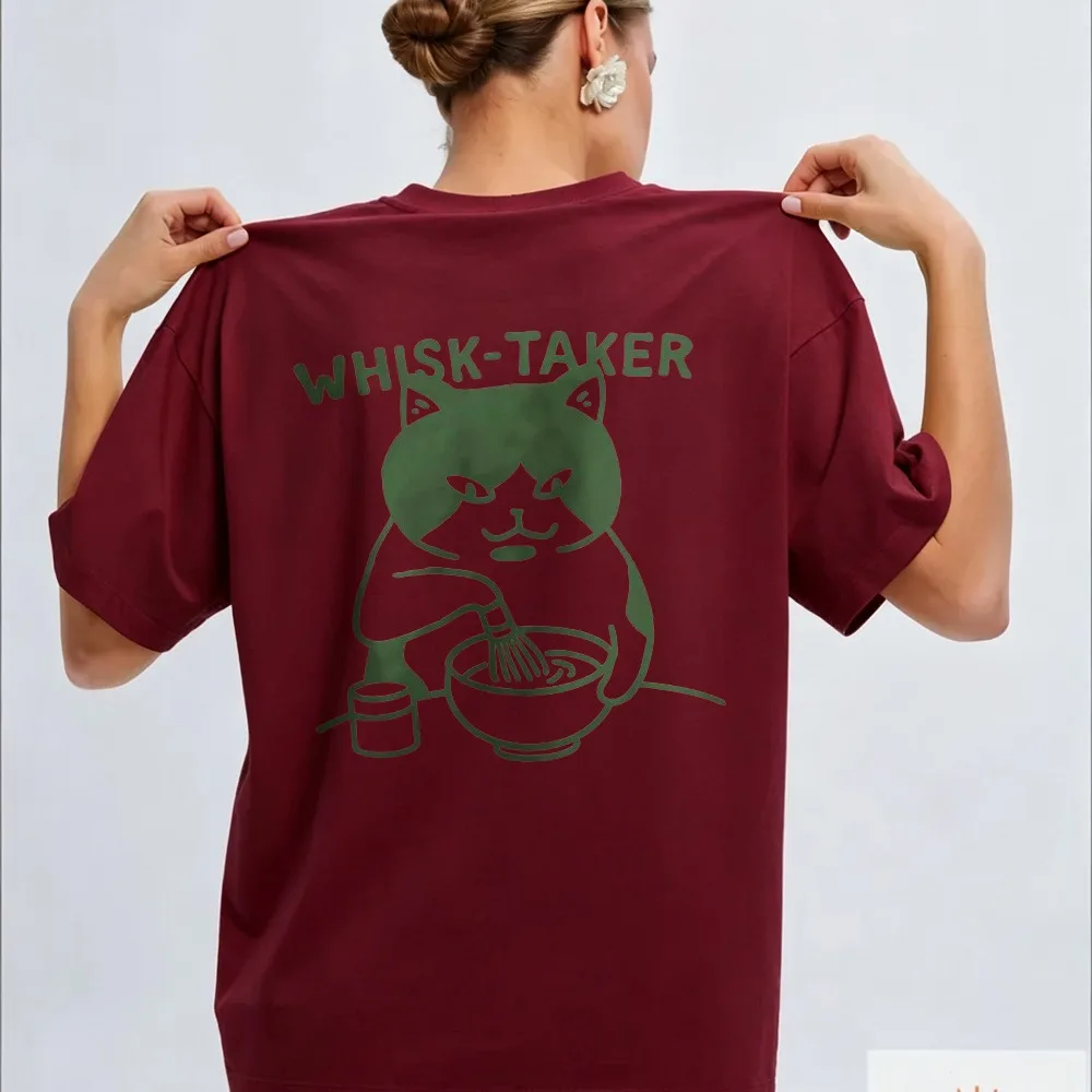 Women Whisk Taker Pun Baking Cat Green Line Art T Shirt Funny Baker Kitten Whisk Graphic Cotton Baking Lover Cat Mom Casual Tops