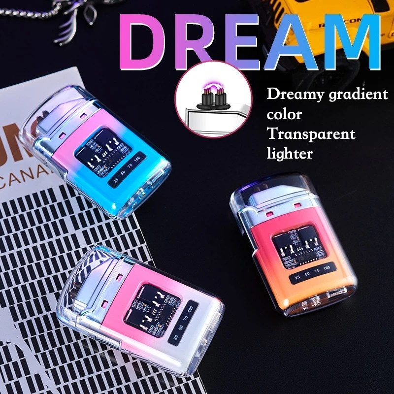 Dual Arc Lighter Type C Rechargeable Transparent Shell Waterproof Windproof Portable Luxury Electronic Lighter for Outdoor Use