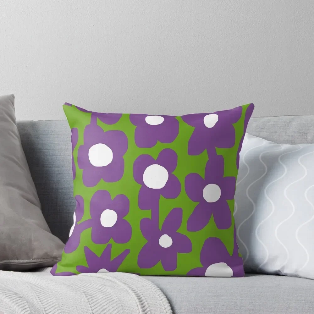 

Iconic Retro Scandinavian Summer Flowers in Green and Purple Throw Pillow christmas pillow case Sofa Cushions Covers Pillow