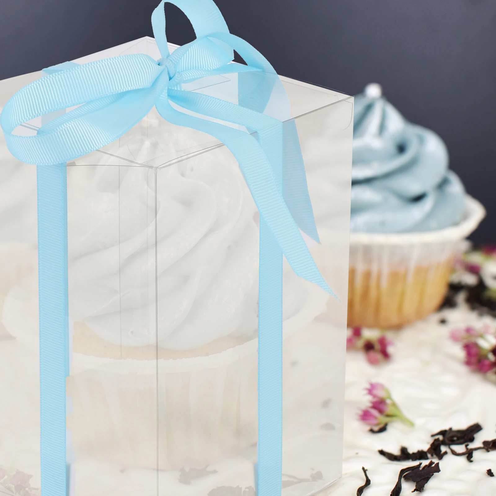 

Clear Cube Wedding Favour Boxes PVC Transparent Gift Containers 1Set Ribbon Decorated Multifunctional Storage for Sweets Candles