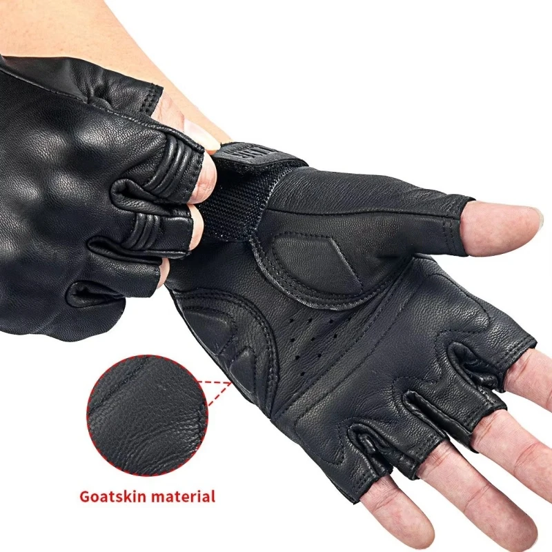 Star Field Knight Motorcycle Gloves Half Finger Real Goat Leather Gloves Anti-slip Wear-resistant Summer Breathable Riding Gears