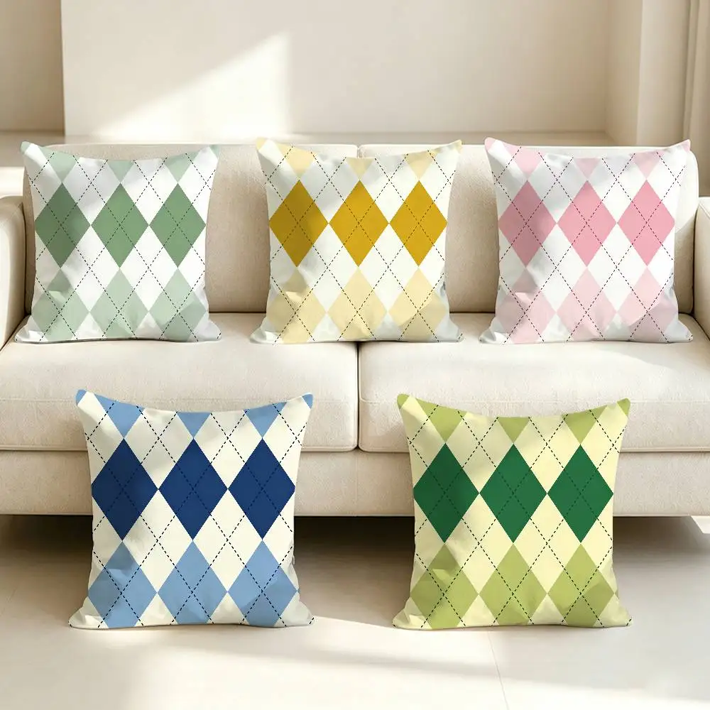 Y2K Classic Argyle Pattern  Square Sofa Pillow Cover Solid Color Living Room Home Decor Cushion Case
