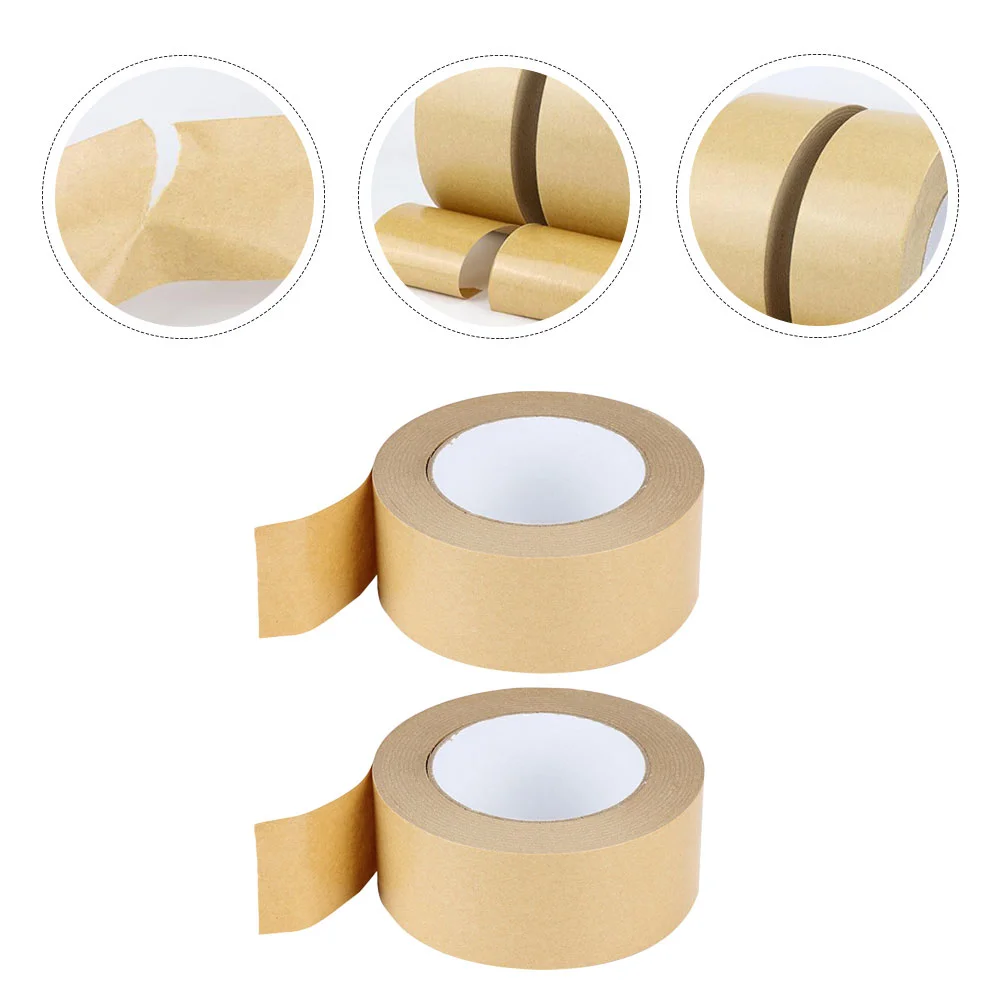 2 Rolls Carton Kraft Paper Tape Double Sided Mounting Checkered Packing Waterproof Sealing