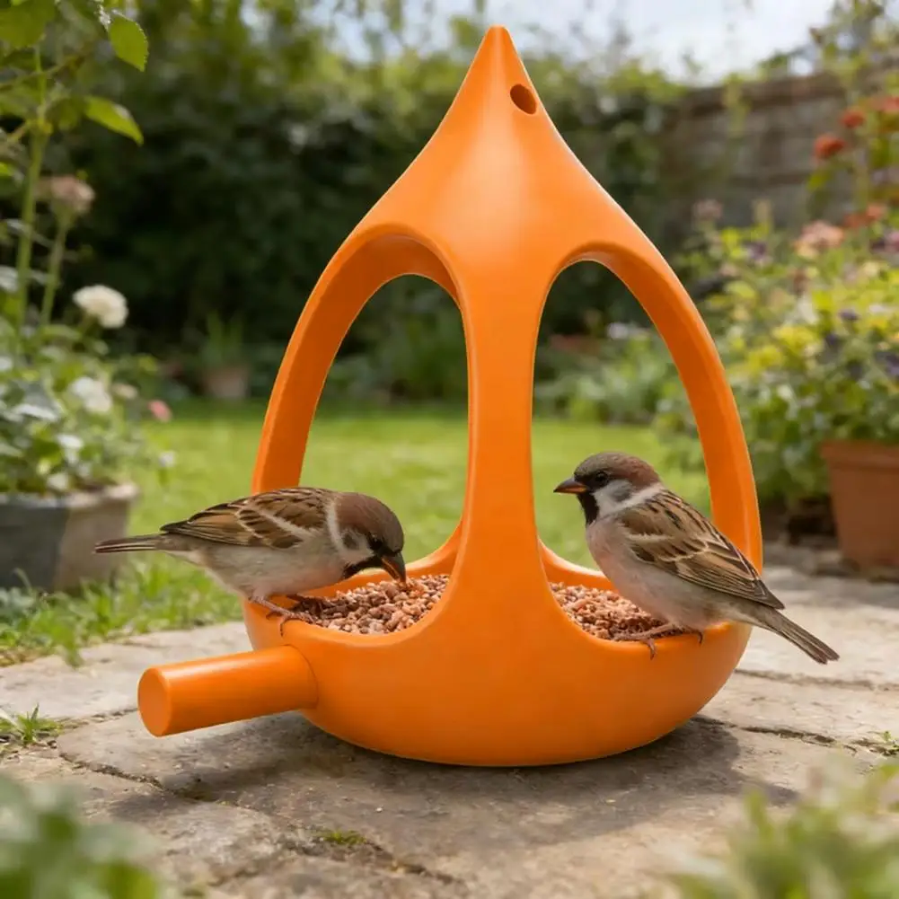 Hollow Drop Outside Bird Feeder with Perch Weather-proof Outdoor Garden Patio Yard Hanging Bird Feeding Bowl