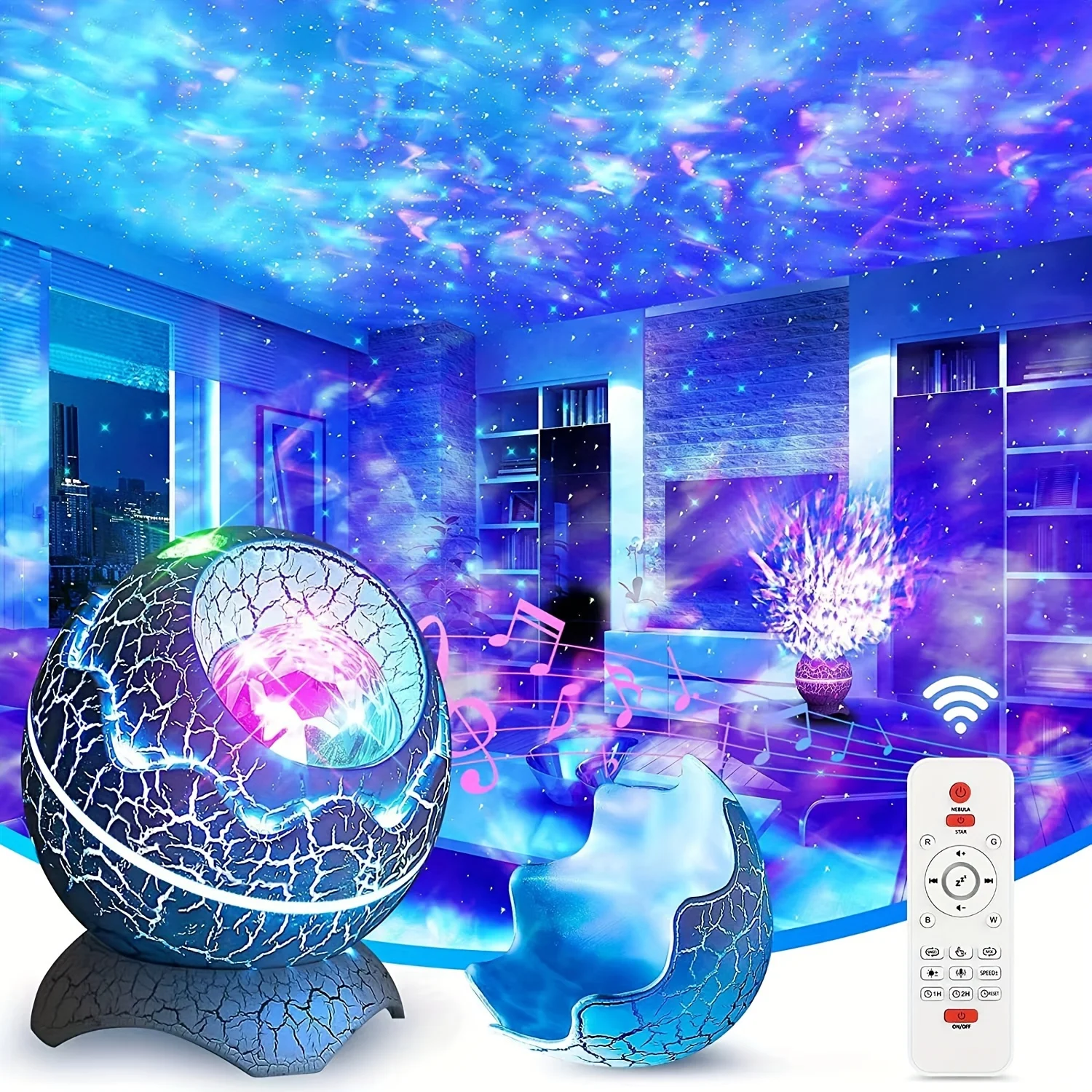 Galaxy Star Projector Dinosaur Egg Night Light Projector Star Music Speaker Lamp