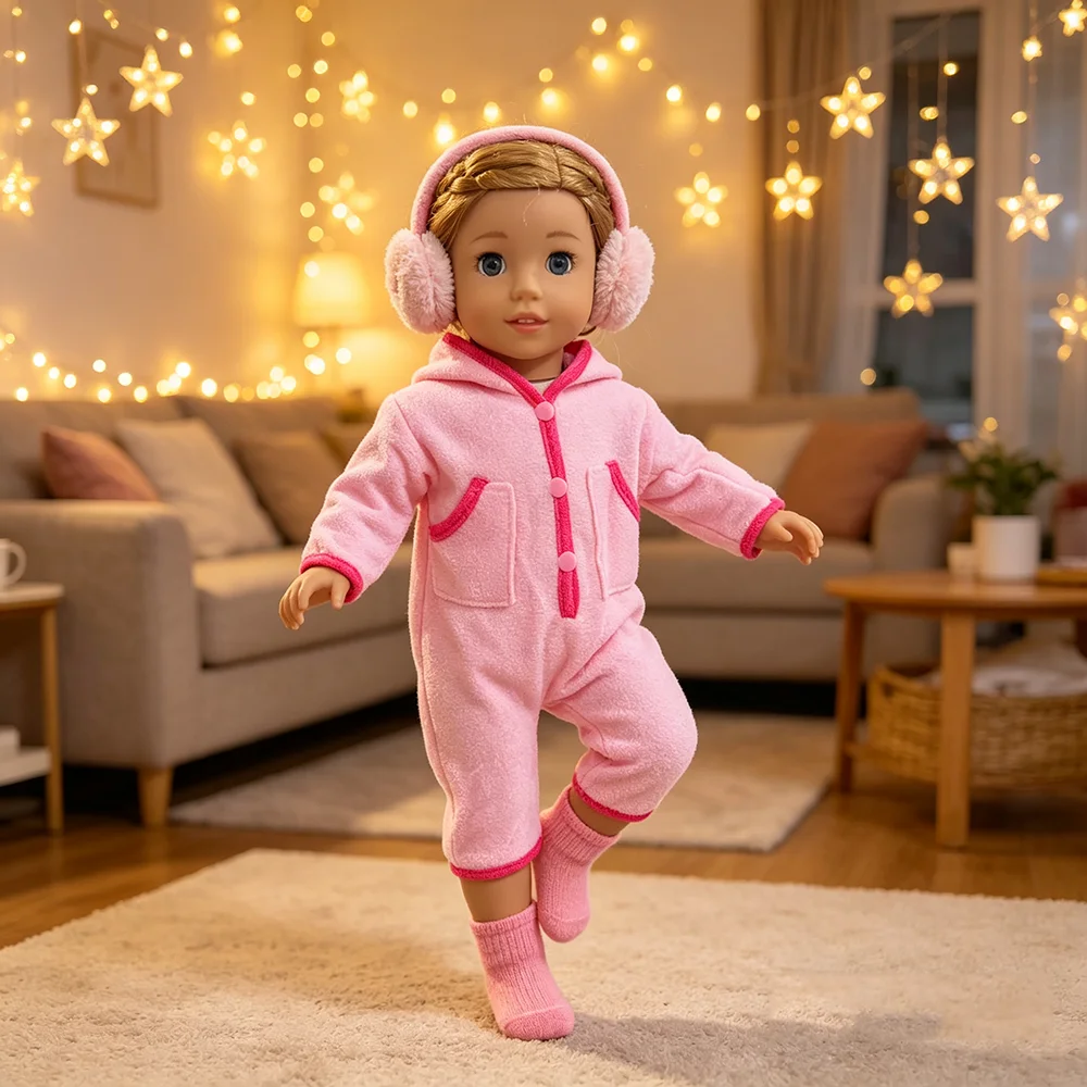 18 Inch Doll Captcha Jumpsuit, Doll Pink Outfit Suitable for 18 Inch Dolls, Fashionable and Cute Jumpsuit, Doll Accessories