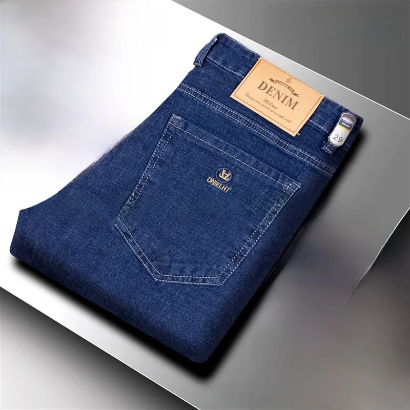 

Thiened Men's Jeans High Waist Loose Straight Leg Elastic Casual Trousers Wear Resistant Breathable Comfortable to Wear