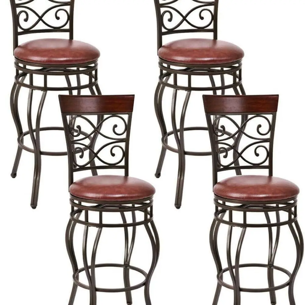 

Набор из 4 вращающихся барных стульев, кожаных сидений, винтажного металлического дизайна для кухни и паба