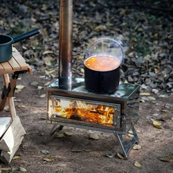 Estufa de leña plegable portátil para acampar al aire libre, estufa de leña desmontable para Picnic