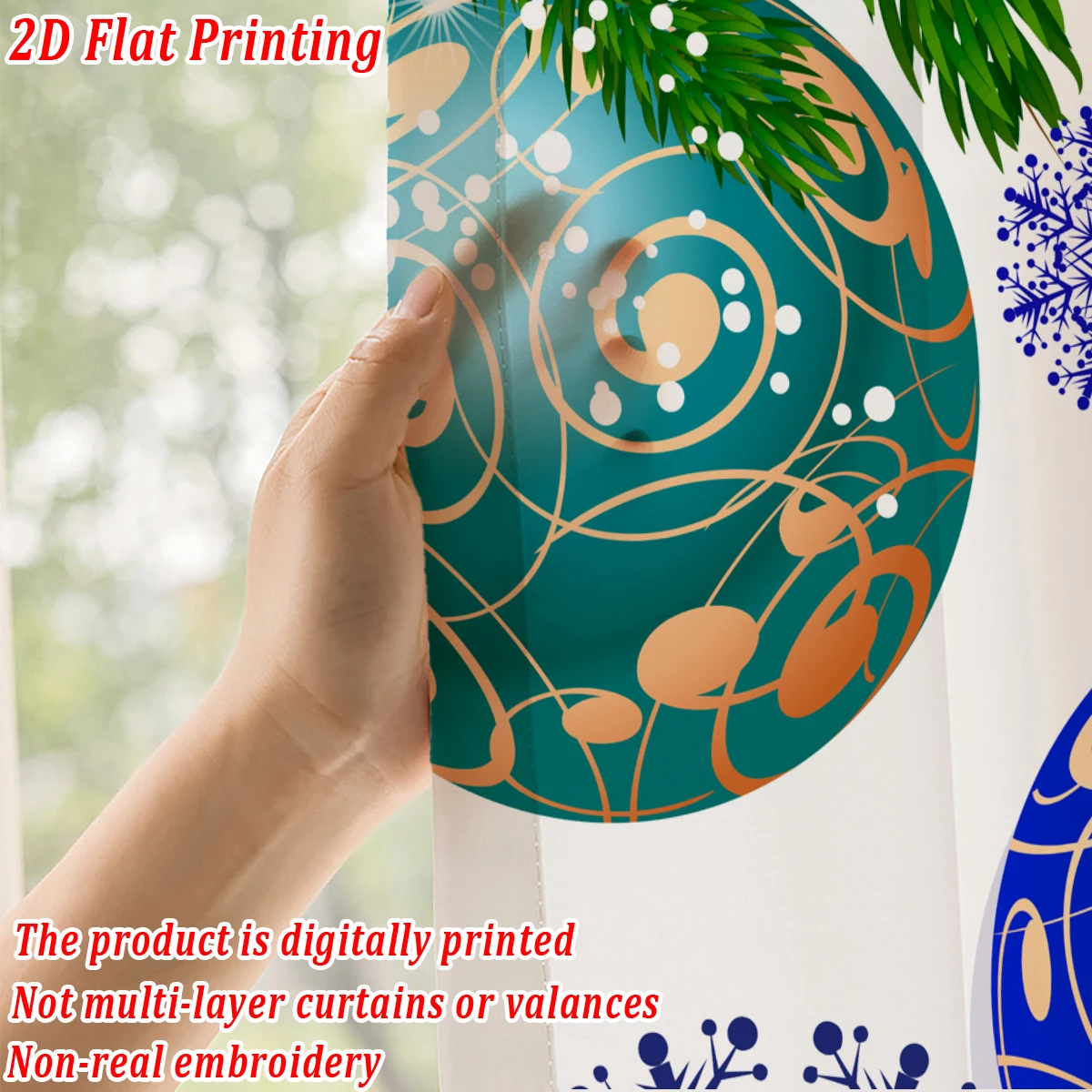 ستارة شفافة مطبوعة مسطحة لعيد الميلاد مع زخرفة رجل الثلج على شكل كرة عيد الميلاد لغرفة المعيشة وغرفة النوم وحفلات العطلات