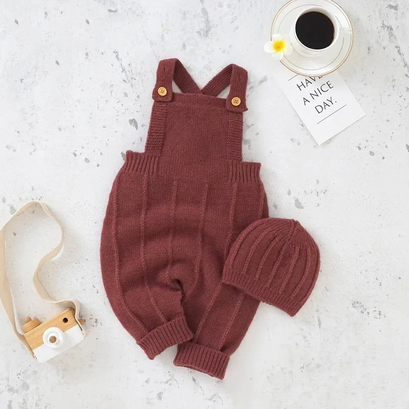 Male and Female Baby Sweater Full Moon Jumpsuit Baby Knitted and Hat Set European and American Autumn and Winter