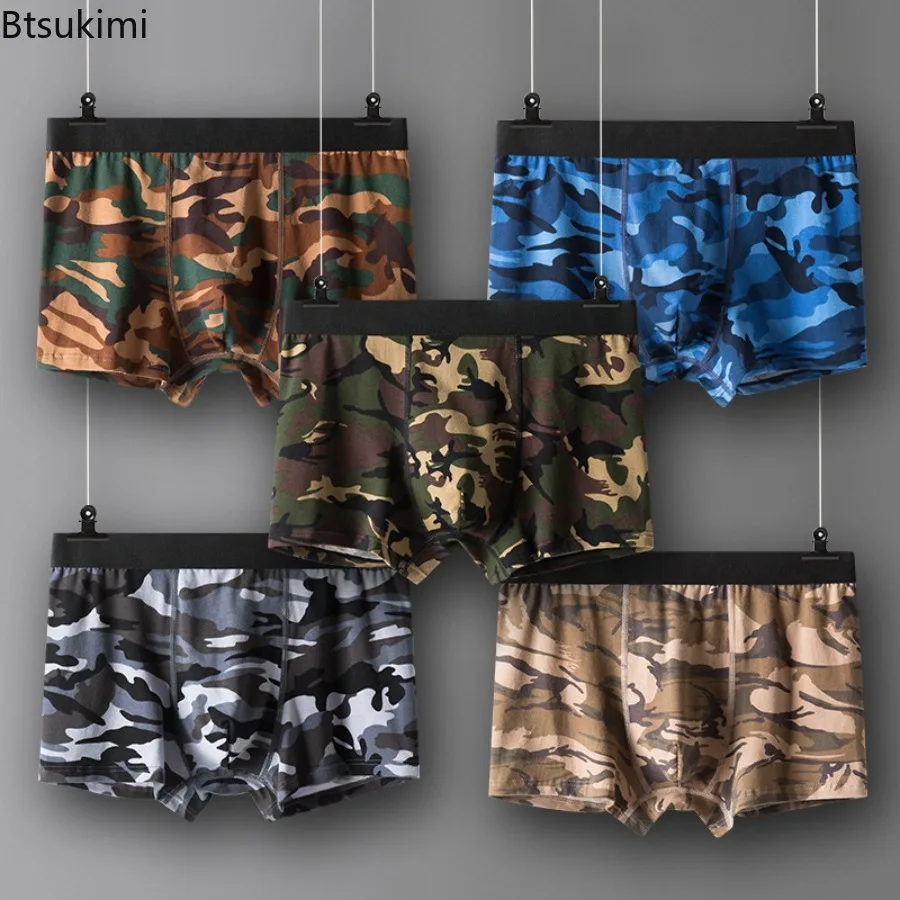 

2025 Men's Pure Cotton Camouflage Underwear Sports Breathable Boxer Shorts for Men Mid Waist Four Corner Pants Male S-2XL Size