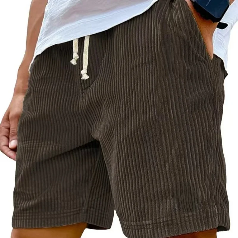 Vintage Cargo Shorts Men's Summer Trendy Retro Corduroy Short Pants Men's Casual Solid Color Shorts Sports Breathable Sweatpants