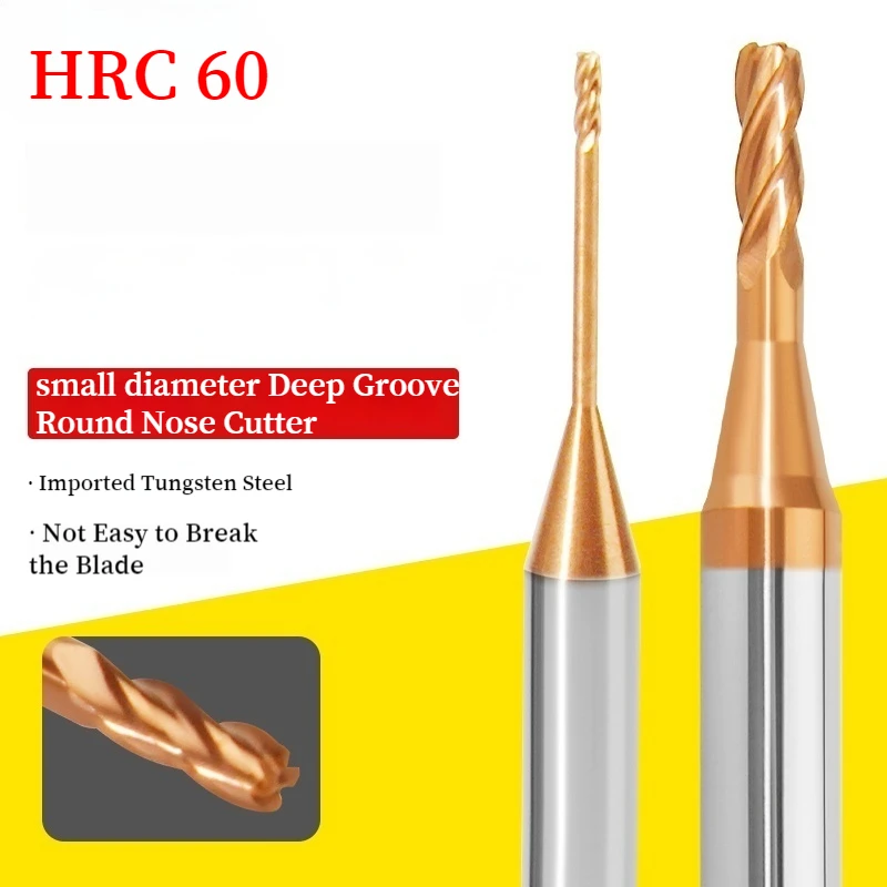 

HRC 60 Micro Deep Groove Round Nose End Mill 0 2mm Tungsten Carbide CNC Cutter HRC60 R1 1 5 2 3