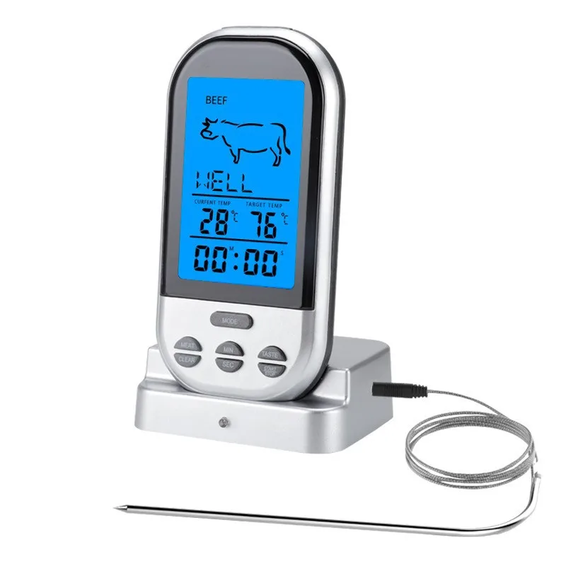 LMETJMA Digital Meat Thermometer for Oven Instant-Read Wired Probe Digital Meat Thermometer with Large LCD Backlight Alarm
