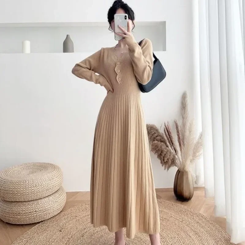 Long Pink Women's Dresses Evening Robe Maxi Crochet Clothing Blue Female Dress Knit Brown V Neck Trendy Outfits Sale Thic Y2k