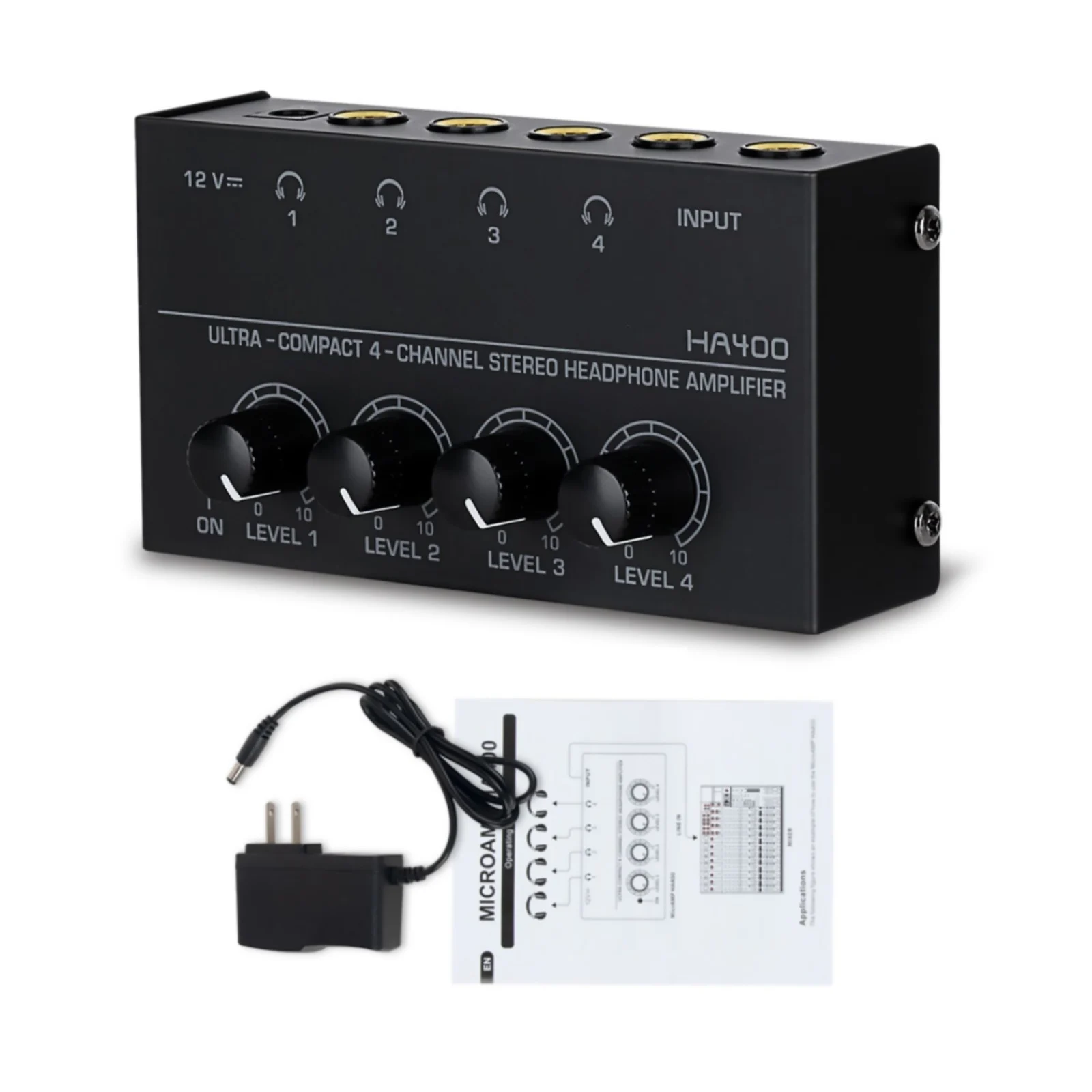 

4-Channel Stereo Headphone Amplifier with Independent Volume Control & Ultra Low Noise JRC4580 Metal Case for Studio Stage