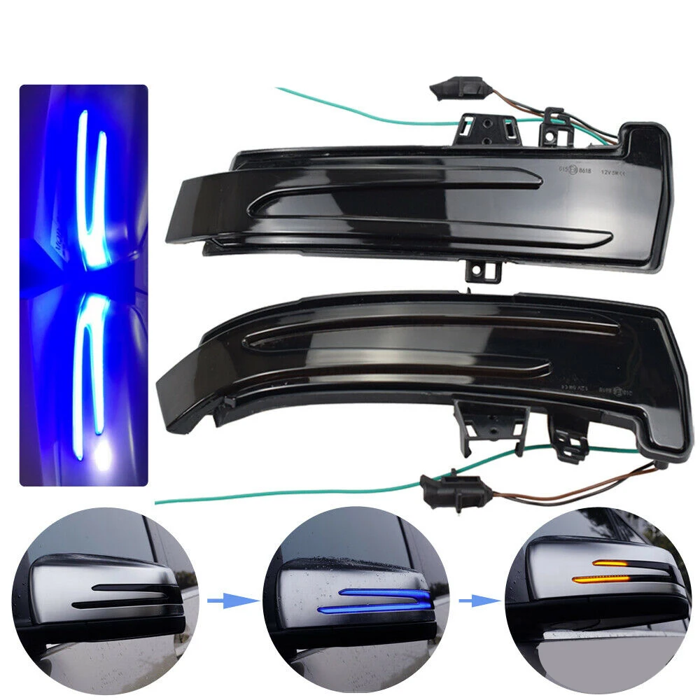 Blue&Amber Dynamic LED Turn Signal Light Rearview Mirror Light Indicator Blinker for Mercedes-Benz W221 W212 W204 W246