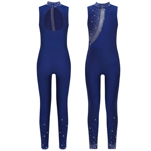Imagen 2 del producto Niños Niña sin mangas patinaje artístico mono completo Ballet danza gimnasia leotardo tanque Rhinestones tanque Unitard disfraz